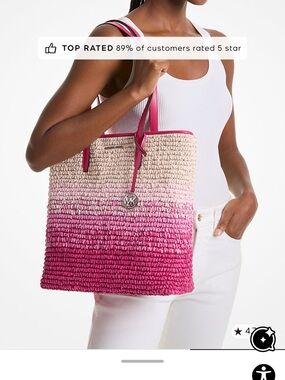 Michael Kors Pink Ombre Straw Tote with Leather Trim